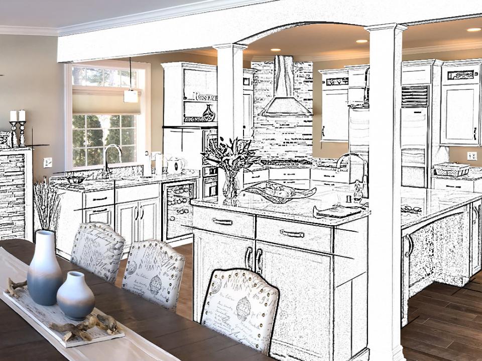 Artist rendering of a kitchen remodel project in Wisconsin Artist rendering of a kitchen remodel project in Wisconsin