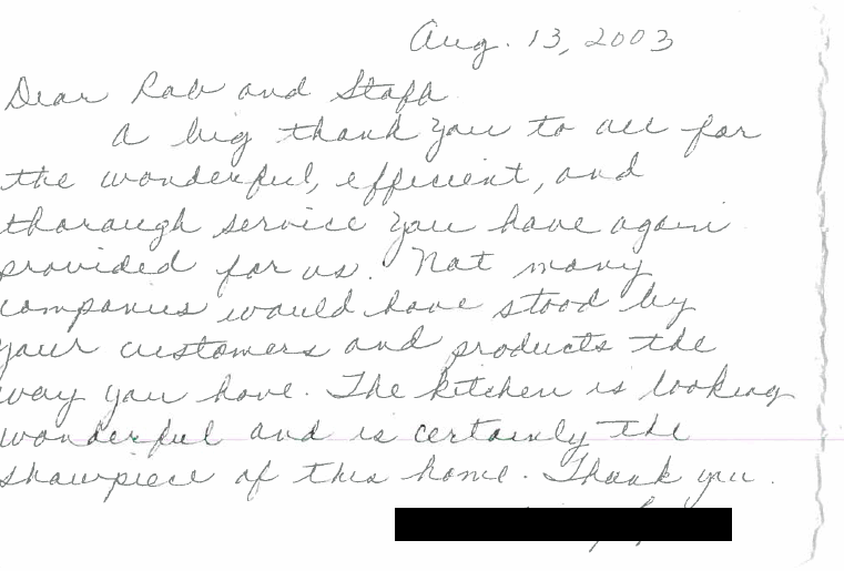 Thank You Note from Milwaukee Homeowner